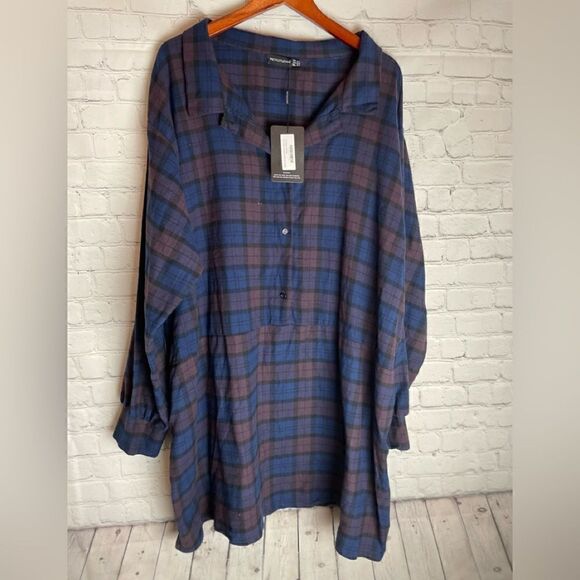 Prettylittlething Plus Purple Oversized Check Shirt Dress Size 20 - Picture 2 of 12